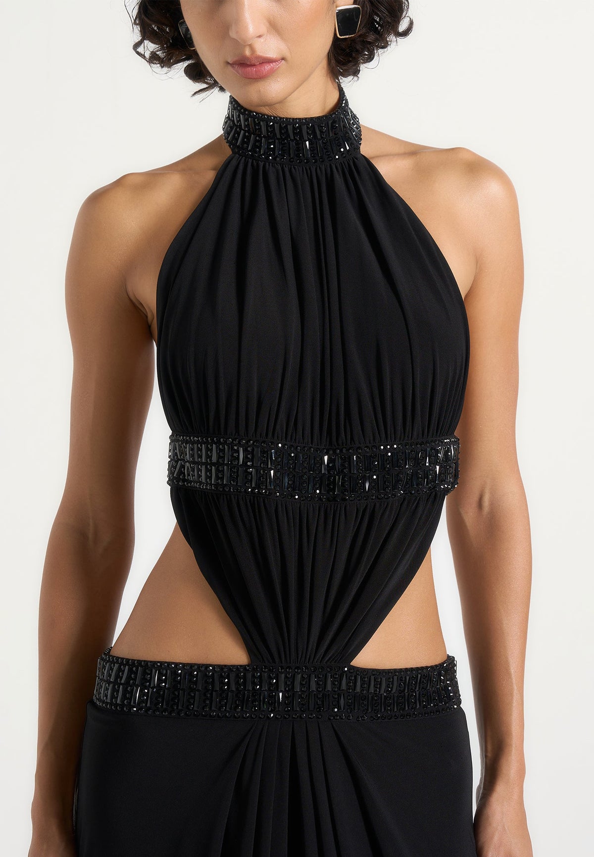 Paola - Embellished Mock Neck Cut-Out Gown - Black