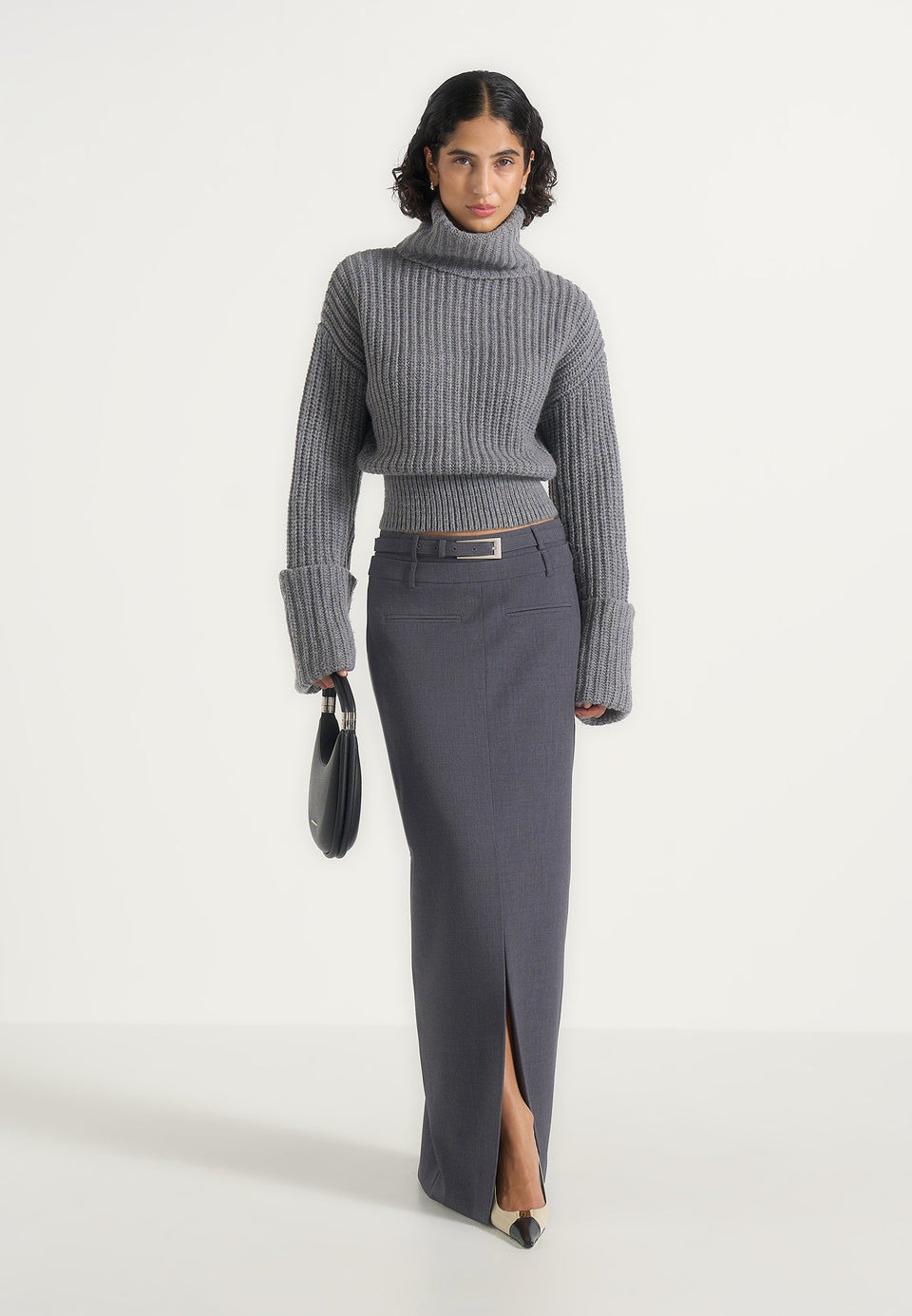 Larissa - Tailored Wool-Blend Maxi Pencil Skirt - Grey