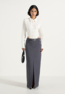 Larissa - Tailored Wool-Blend Maxi Pencil Skirt - Grey