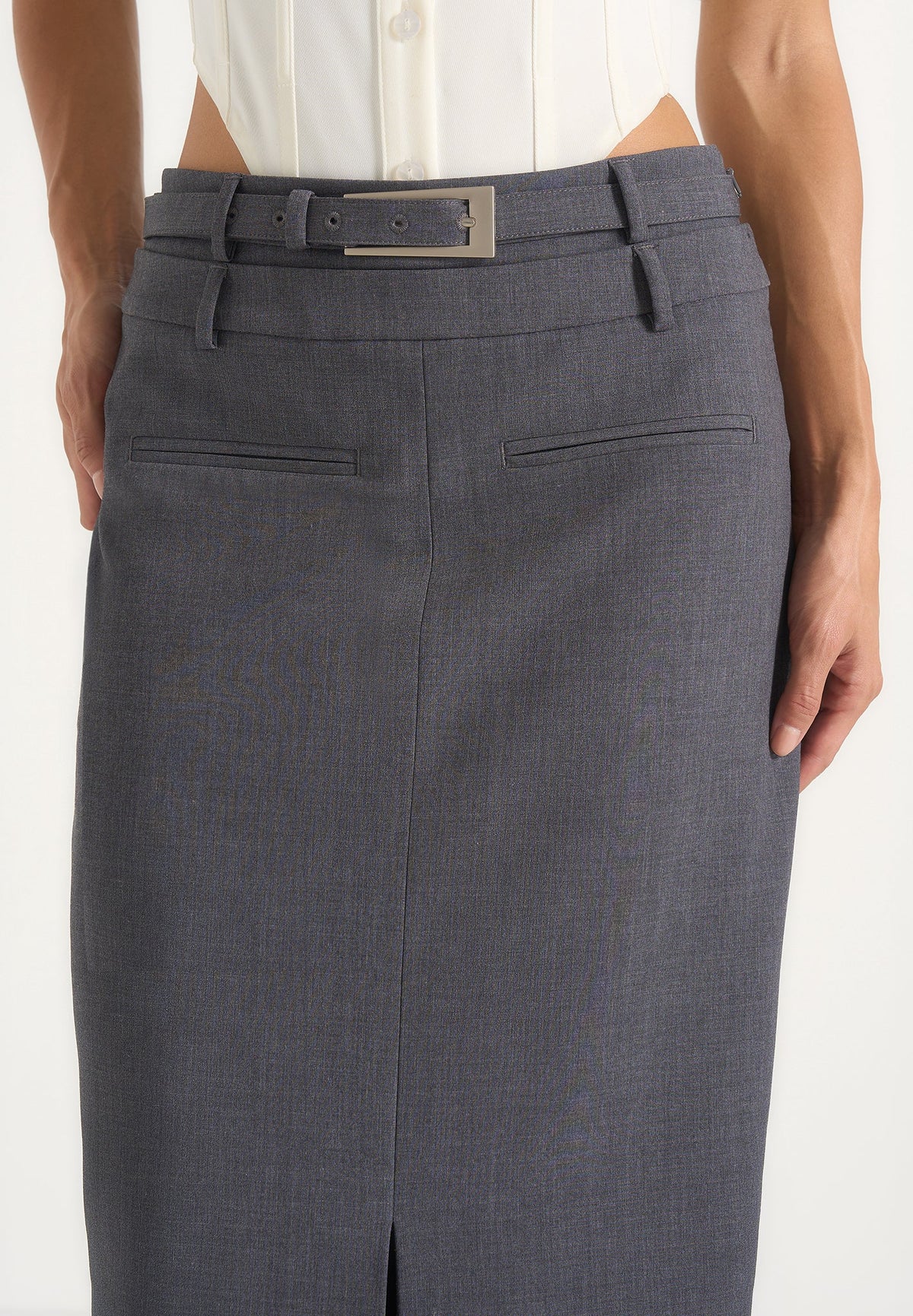 Larissa - Tailored Wool-Blend Maxi Pencil Skirt - Grey