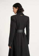 Seraphine - Fluted Hem Belted Wool-Blend Coat - Black