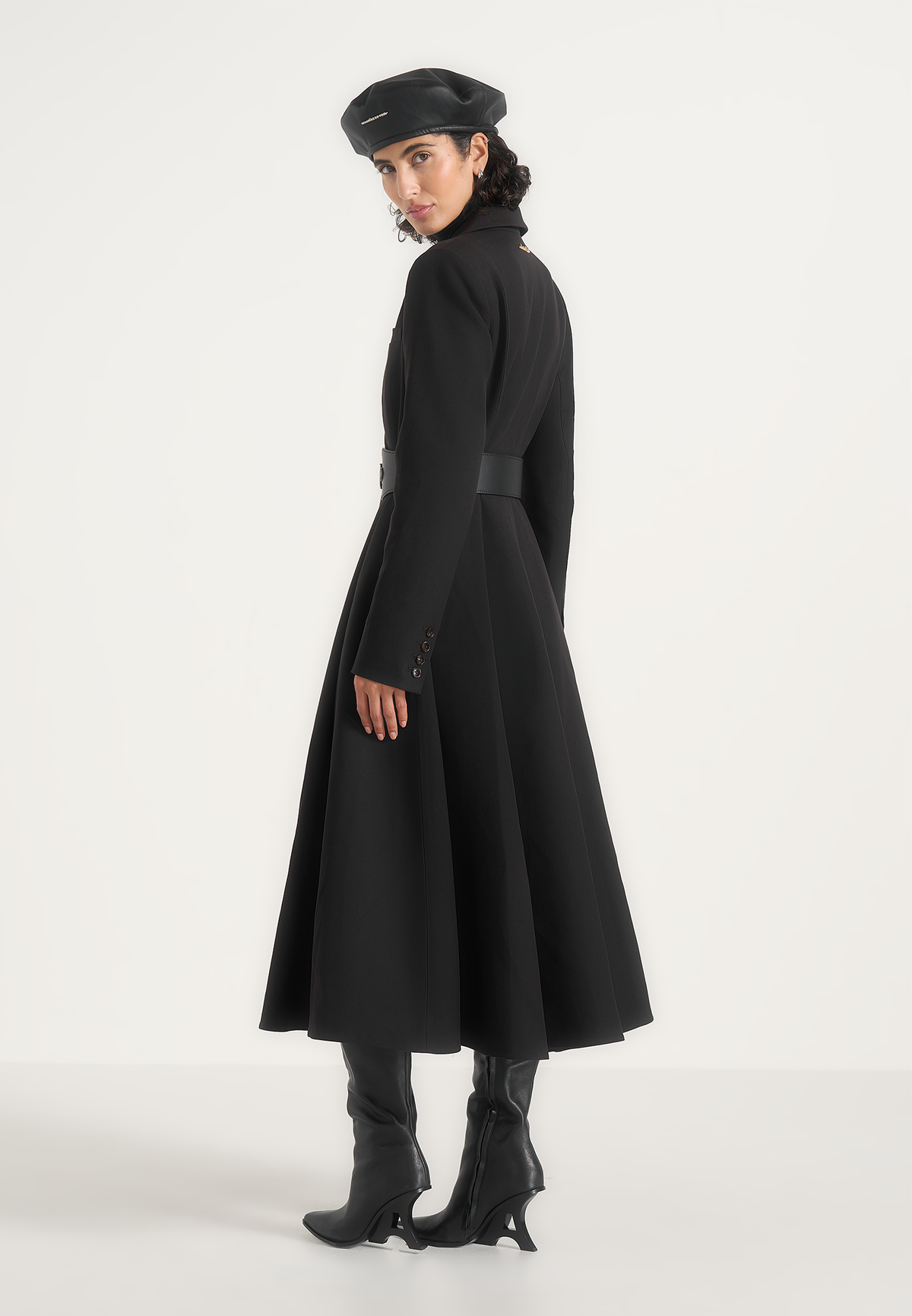 Seraphine - Fluted Hem Belted Wool-Blend Coat - Black