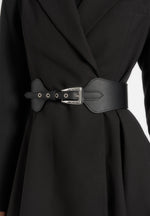 Seraphine - Fluted Hem Belted Wool-Blend Coat - Black