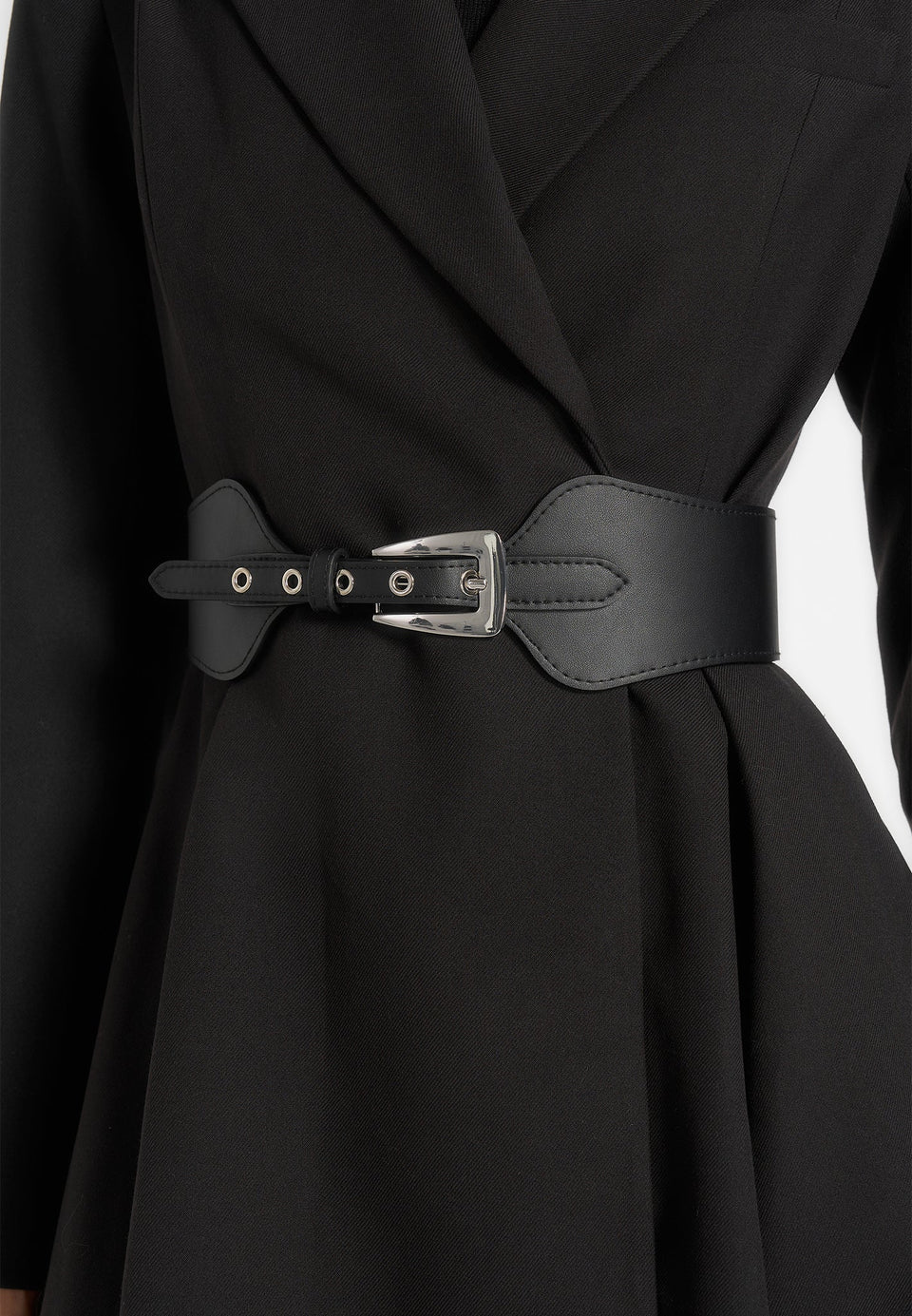 Seraphine - Fluted Hem Belted Wool-Blend Coat - Black