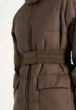 Kaia - Belted Puffer Jacket - Brown