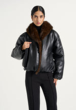Oakley - Fur Collar Leather Bomber Jacket - Black
