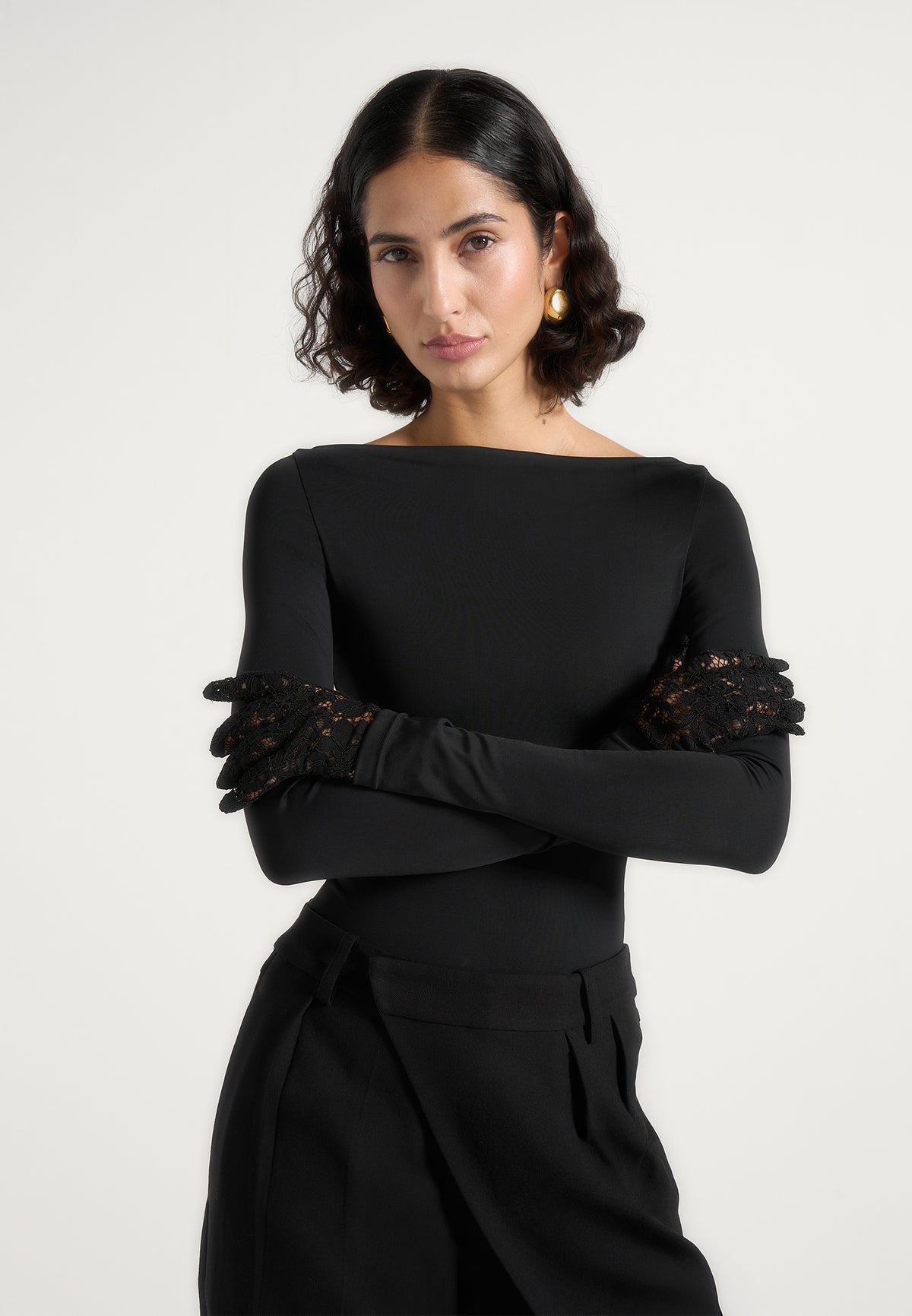 Rhea - Lace Gloves - Black