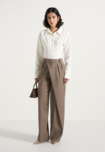 Colette - Tailored Wrap Pleat Pants - Taupe