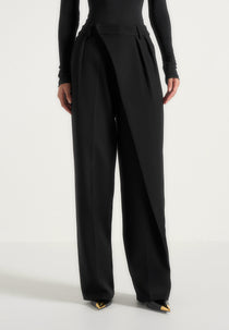 Colette - Tailored Wrap Pleat Wool-Blend Pants - Black