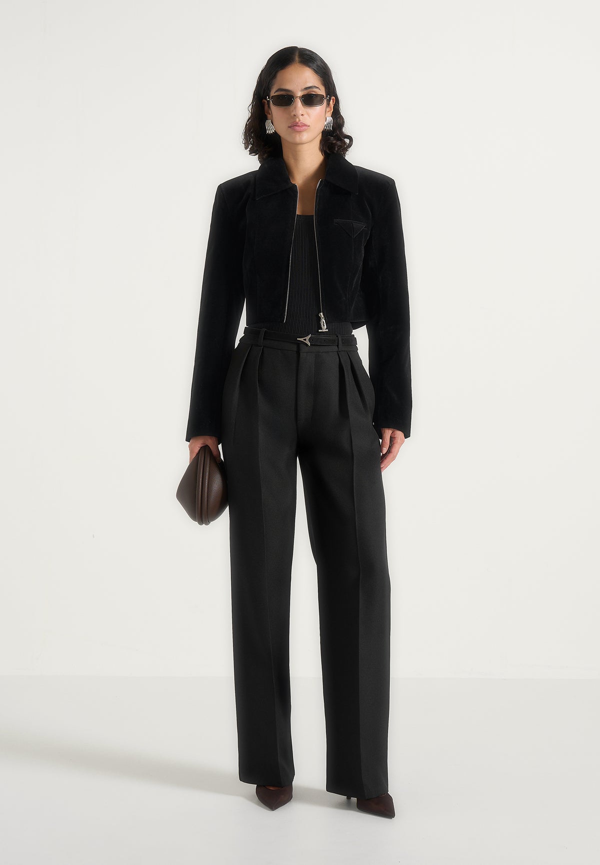 Adina - Velvet Cropped Jacket - Black