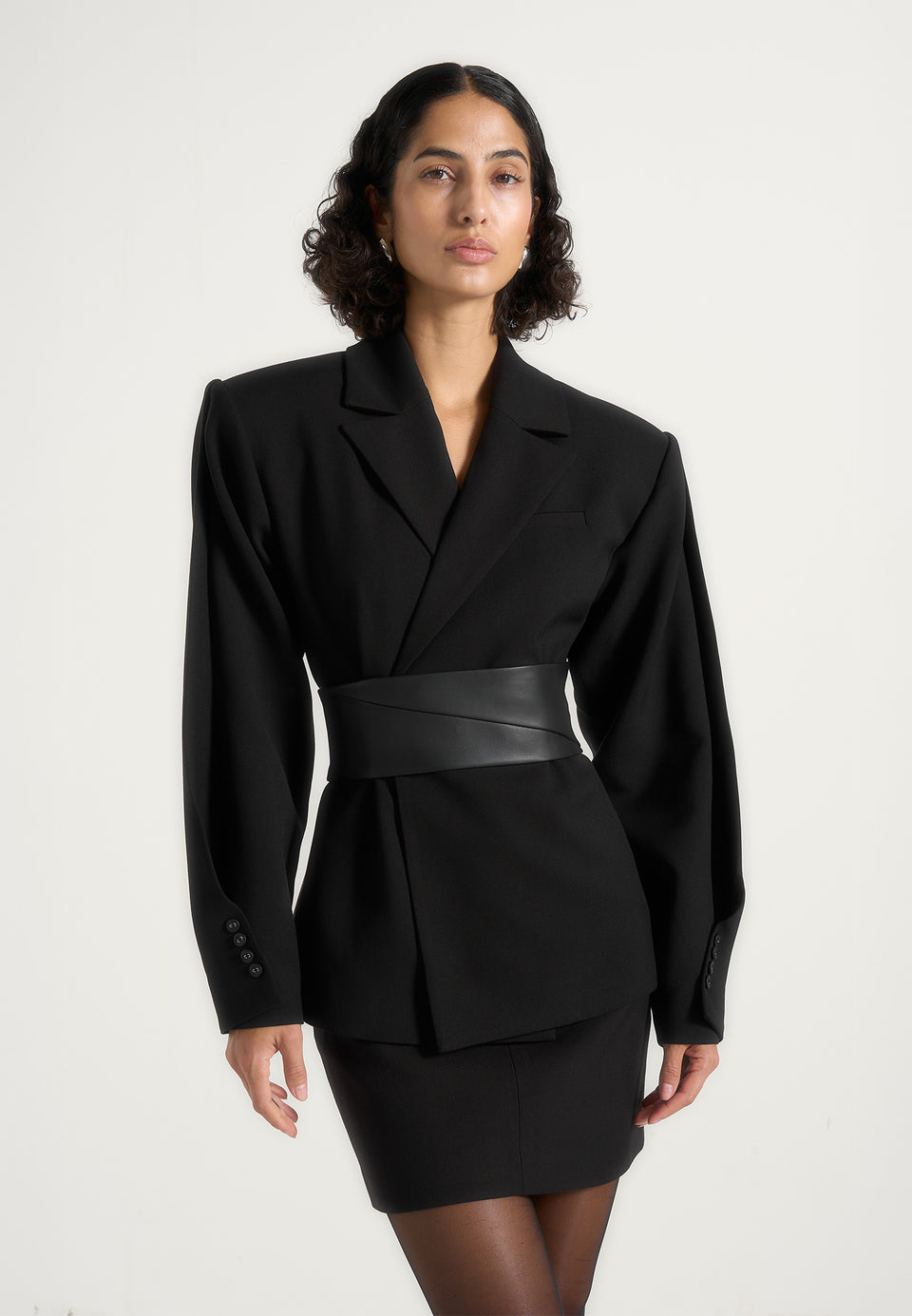 marie-twist-sleeve-blazer-with-belt-black