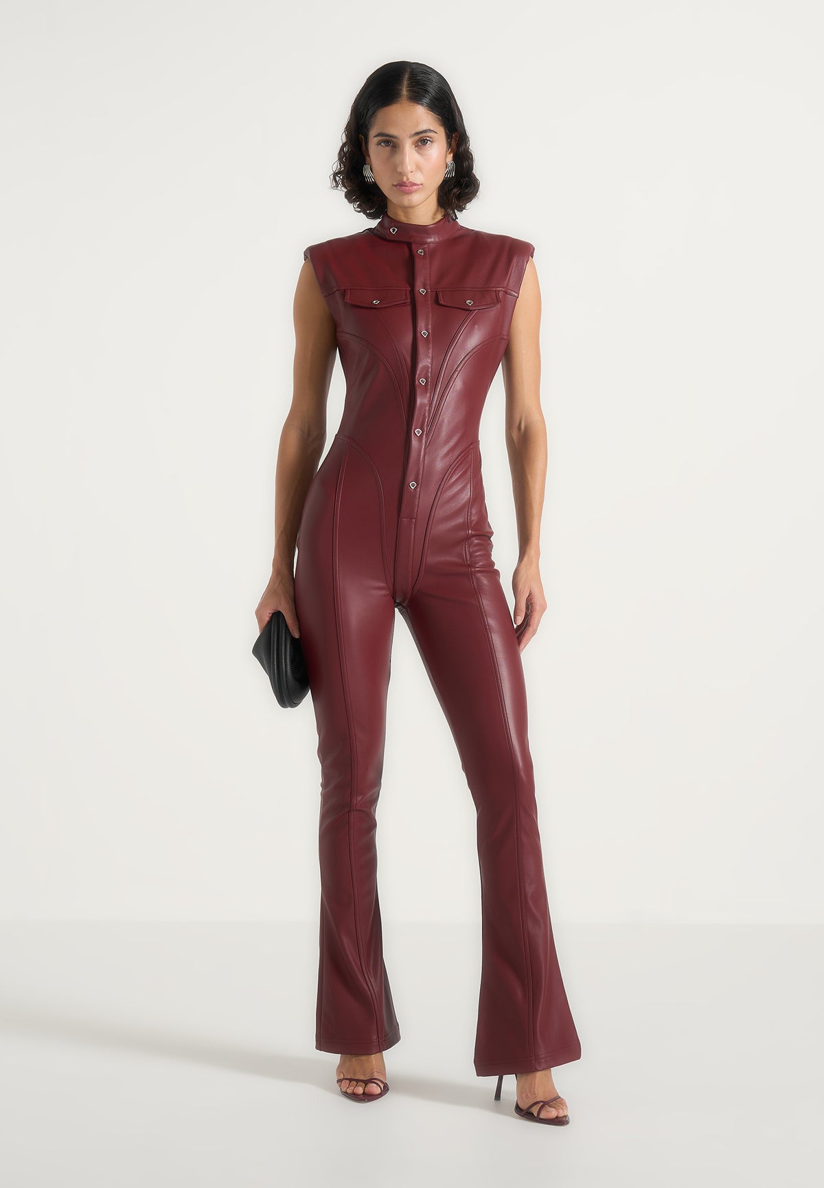 Annette - Leather Jumpsuit - Wine Red
