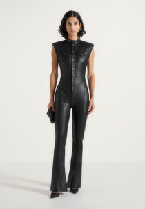Annette - Leather Jumpsuit - Black
