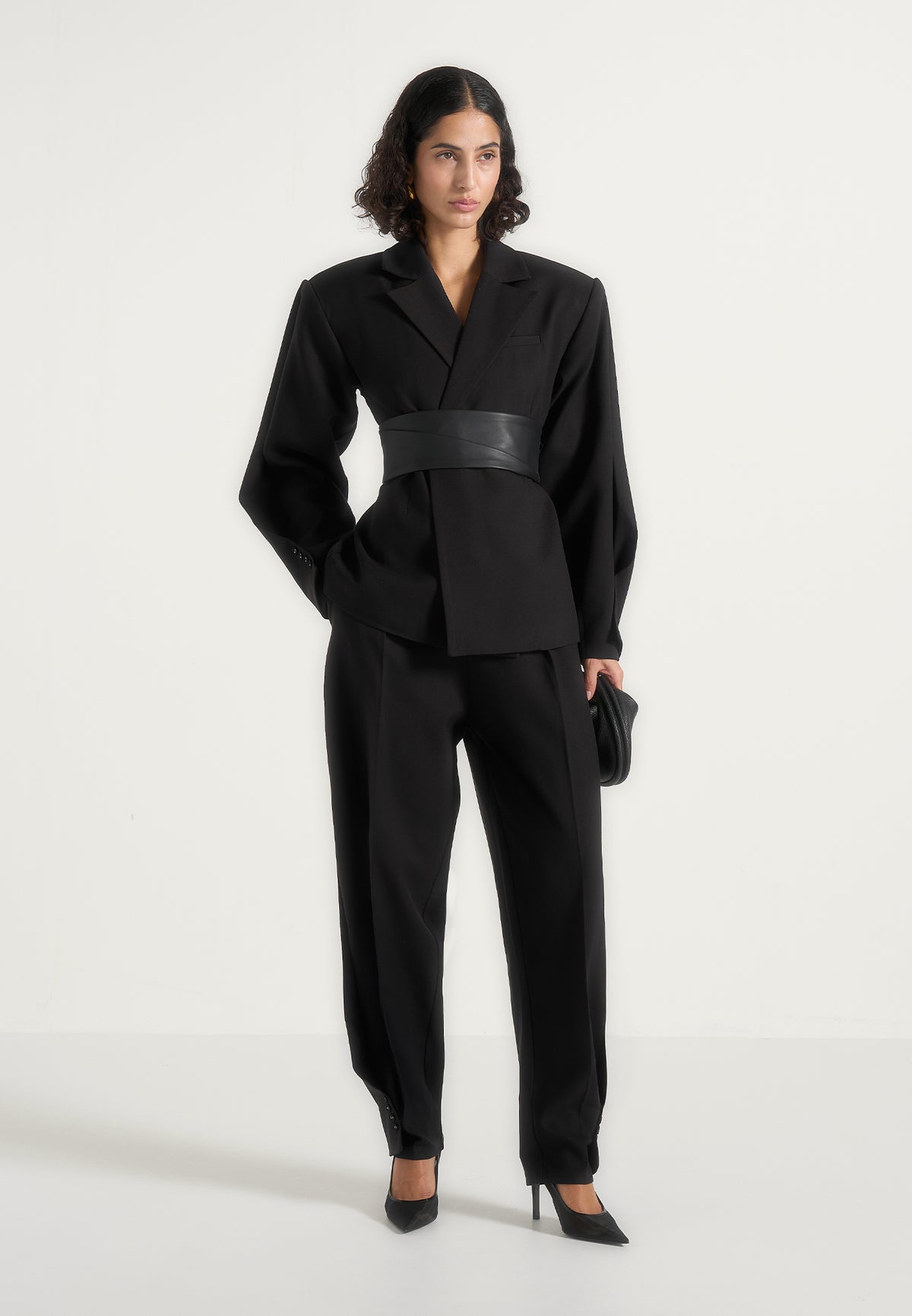 Sophie - Twist Leg Tailored Wool-Blend Pants - Black
