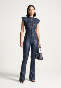 Annette - Wax Coated Denim Jumpsuit - Indigo