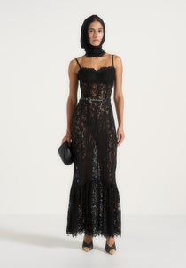 Freya - Belted Lace Maxi Dress - Black
