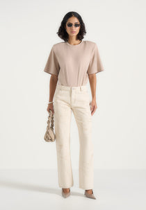 Calista - Line Art Denim Jeans - Cream
