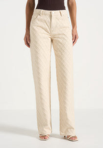 Elyssa - Diamond Stitch Denim Jeans - Cream