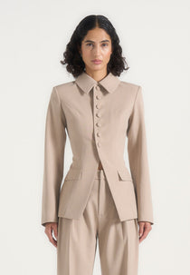 Harper - Tailored Cinch Blazer With Detachable Collar - Beige