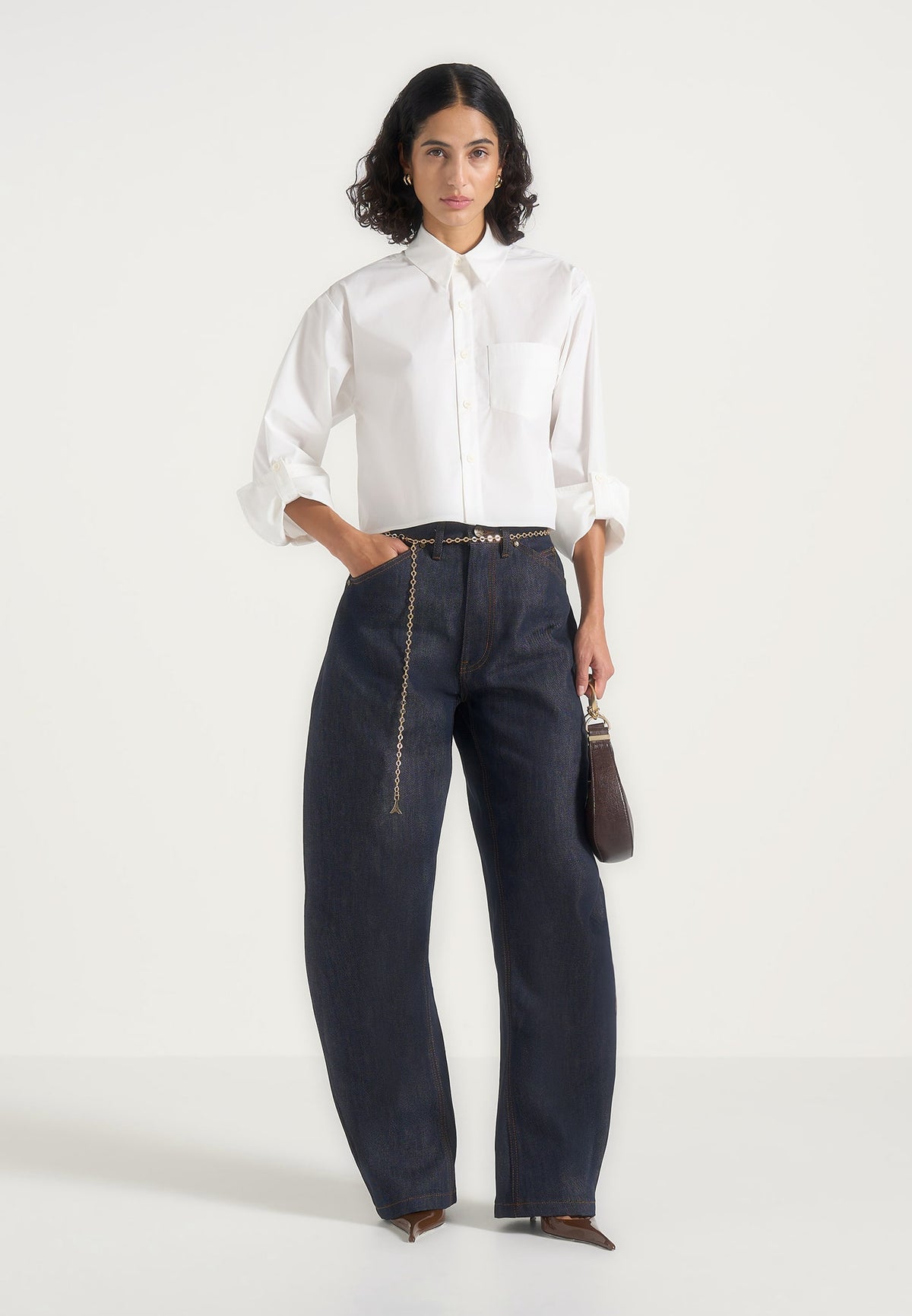 Maura - Oversized Cropped Roll Sleeve Cotton Shirt - White