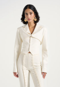 Margaux - Cropped Tailored Blazer & Button Detail Bandeau - Off White