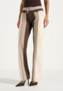 Jacinda - Colour Block Denim Jeans - Beige/Brown
