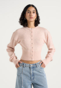 Mayla - Knitted Cinch Waist Cardigan - Pale Pink
