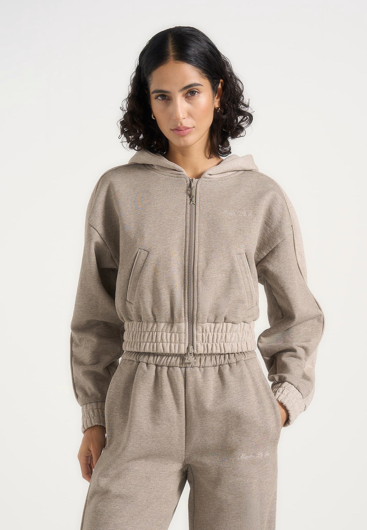 Rayna - Two Tone Relaxed Zip Through Hoodie - Taupe