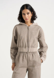 Rayna - Two Tone Relaxed Zip Through Hoodie - Taupe
