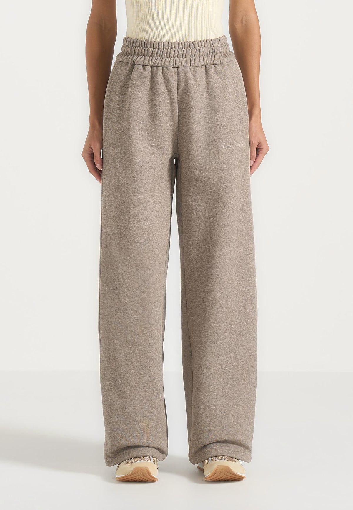 Caya - Two Tone Wide Leg Popper Sweatpants - Taupe