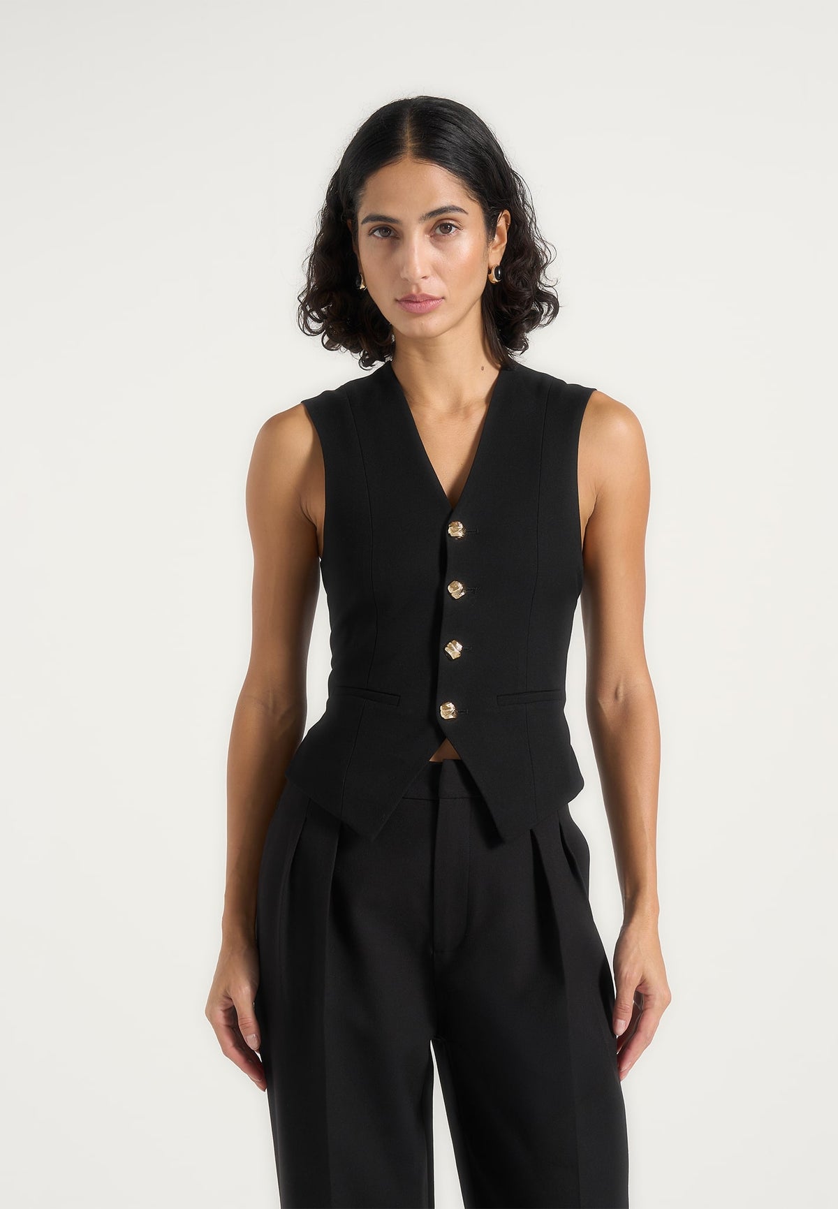Christine - Tailored Cinched Wool-Blend Waistcoat - Black