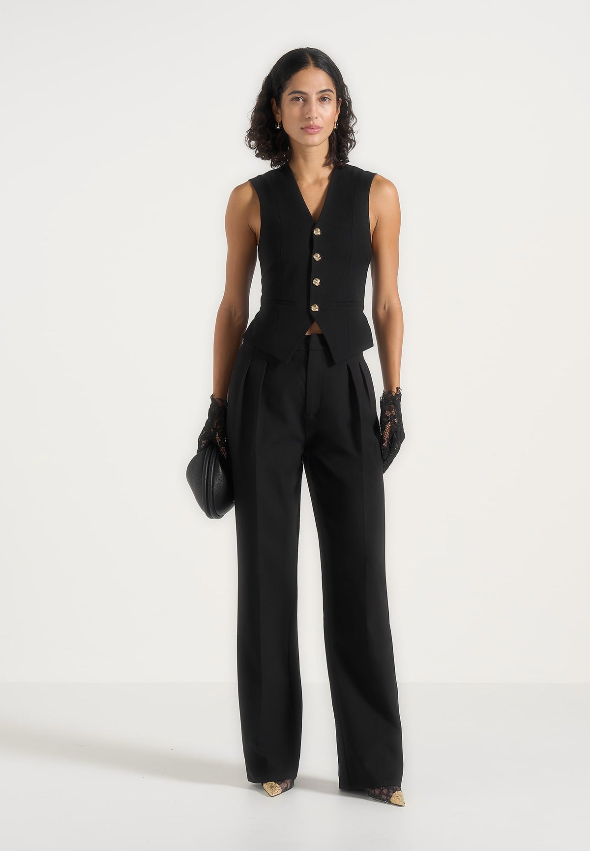 Christine - Tailored Cinched Wool-Blend Waistcoat - Black