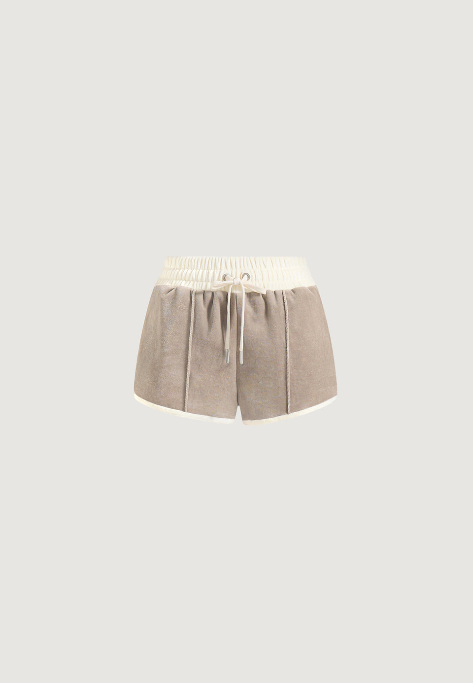 delina-contrast-velour-mini-shorts-beige