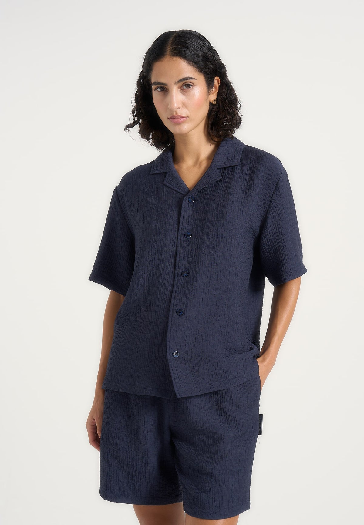 Harley - Unisex Textured Revere Shirt - Navy