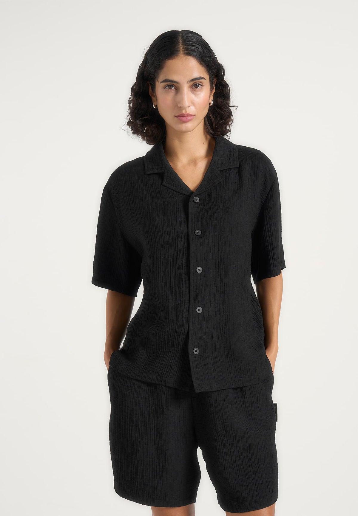 Harley - Unisex Textured Revere Shirt - Black