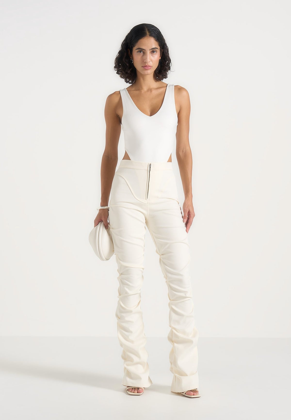 Caroline - Tacked Twill Fit & Flare Pants - White