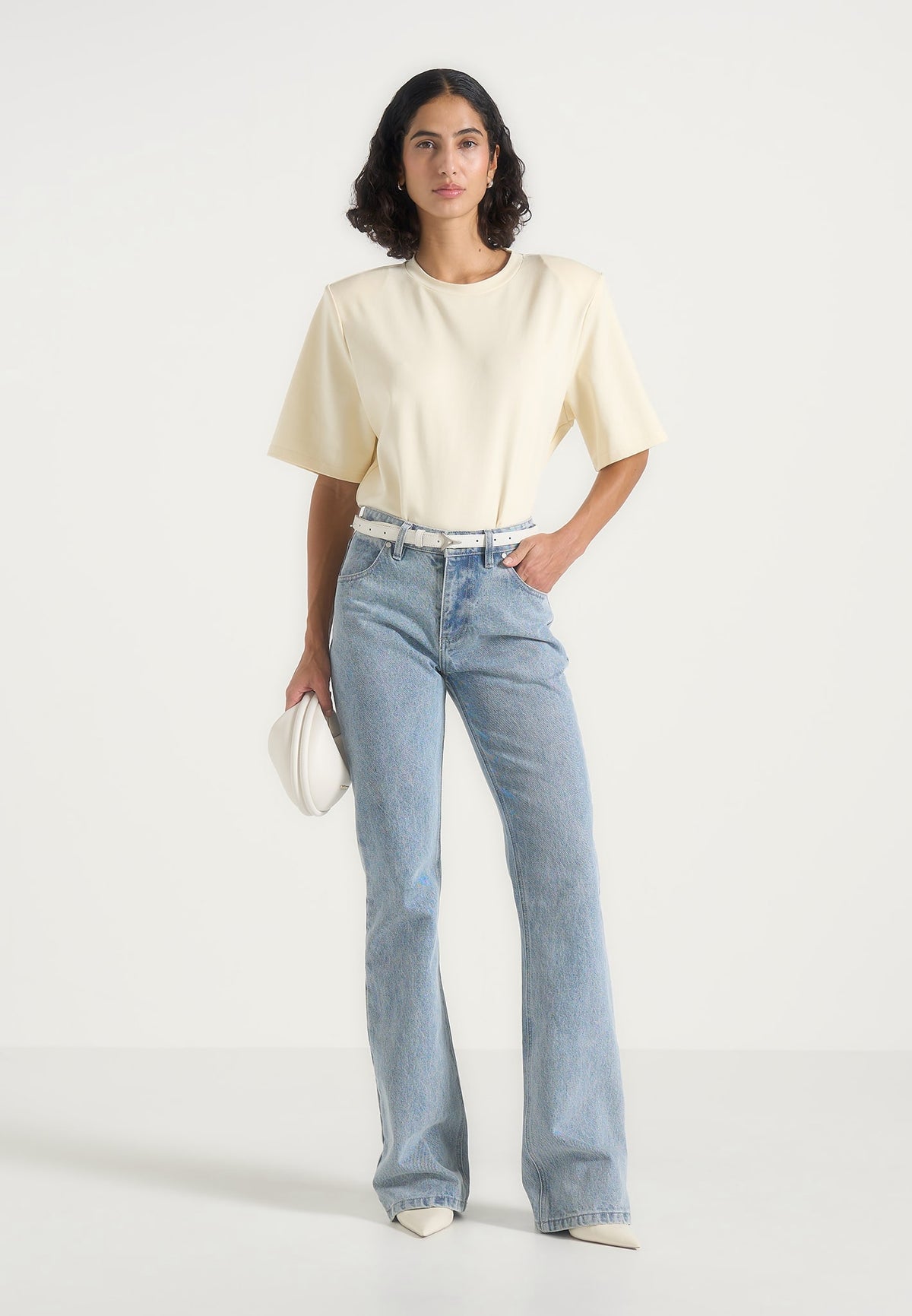 BS002 - Wide Shoulder Bodysuit T-Shirt - Pale Yellow