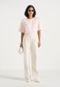BS002 - Wide Shoulder Bodysuit T-Shirt - Pale Pink
