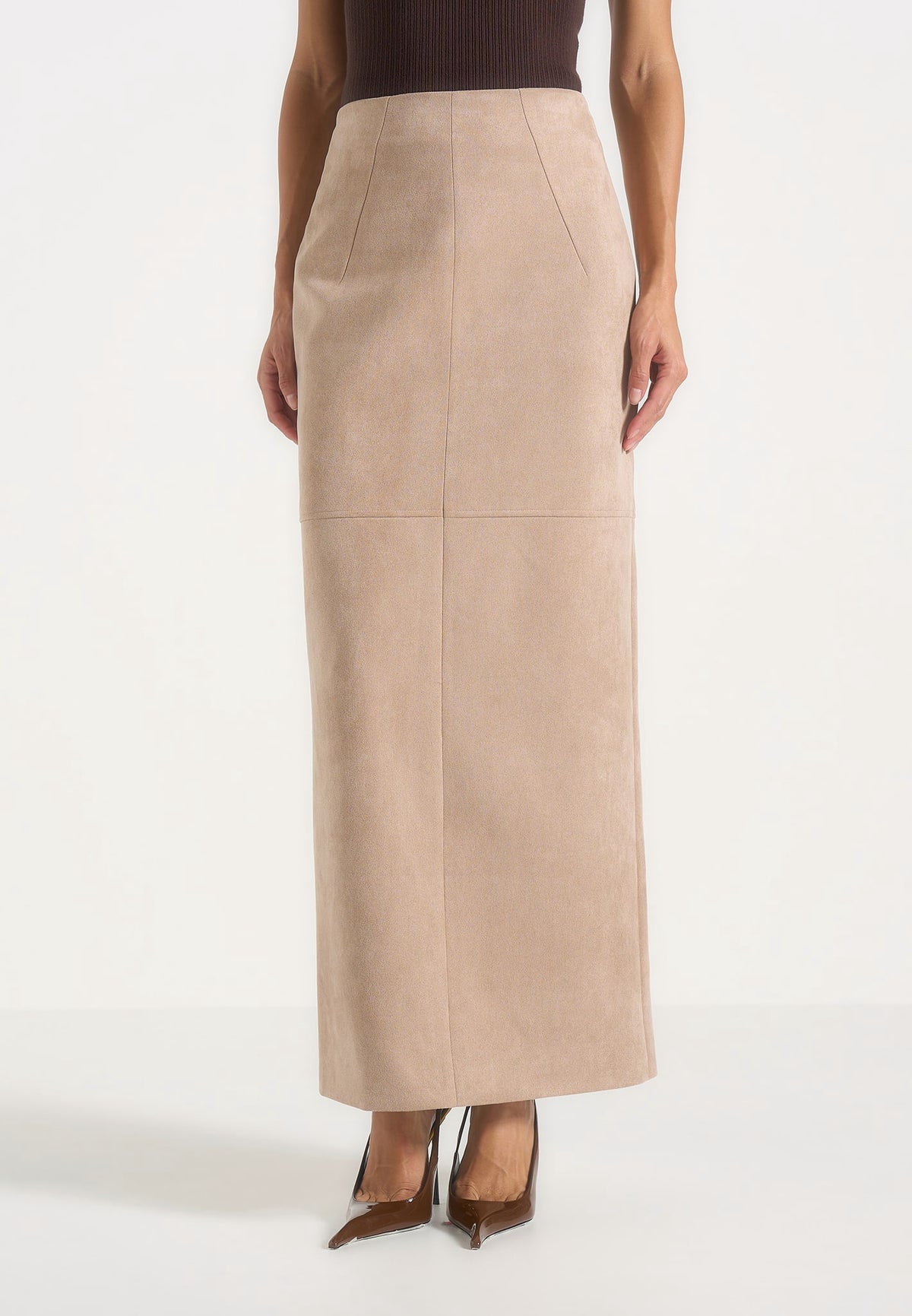 Stevie - Suede Maxi Skirt - Beige