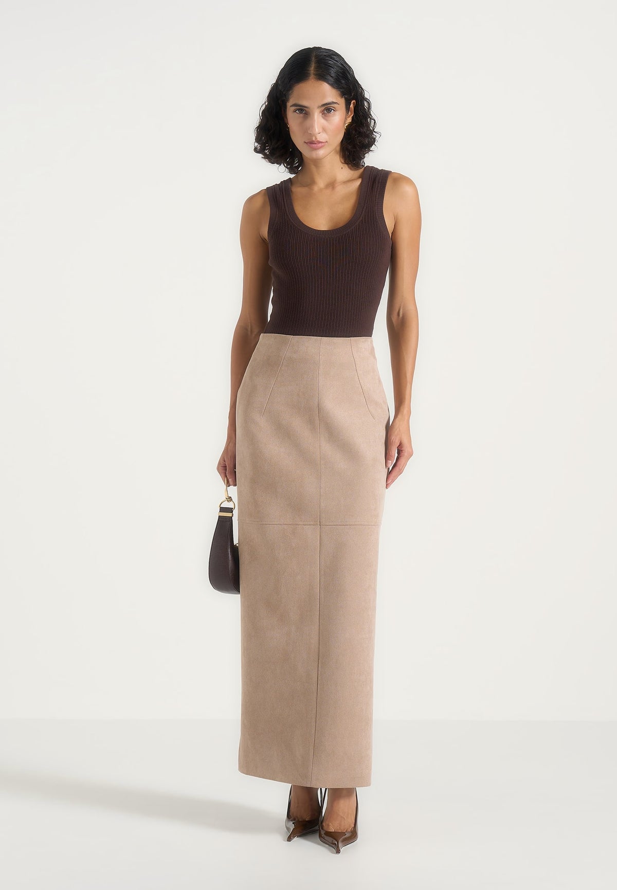 Stevie - Suede Maxi Skirt - Beige