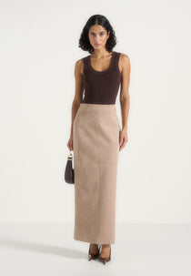 Stevie - Suede Maxi Skirt - Beige
