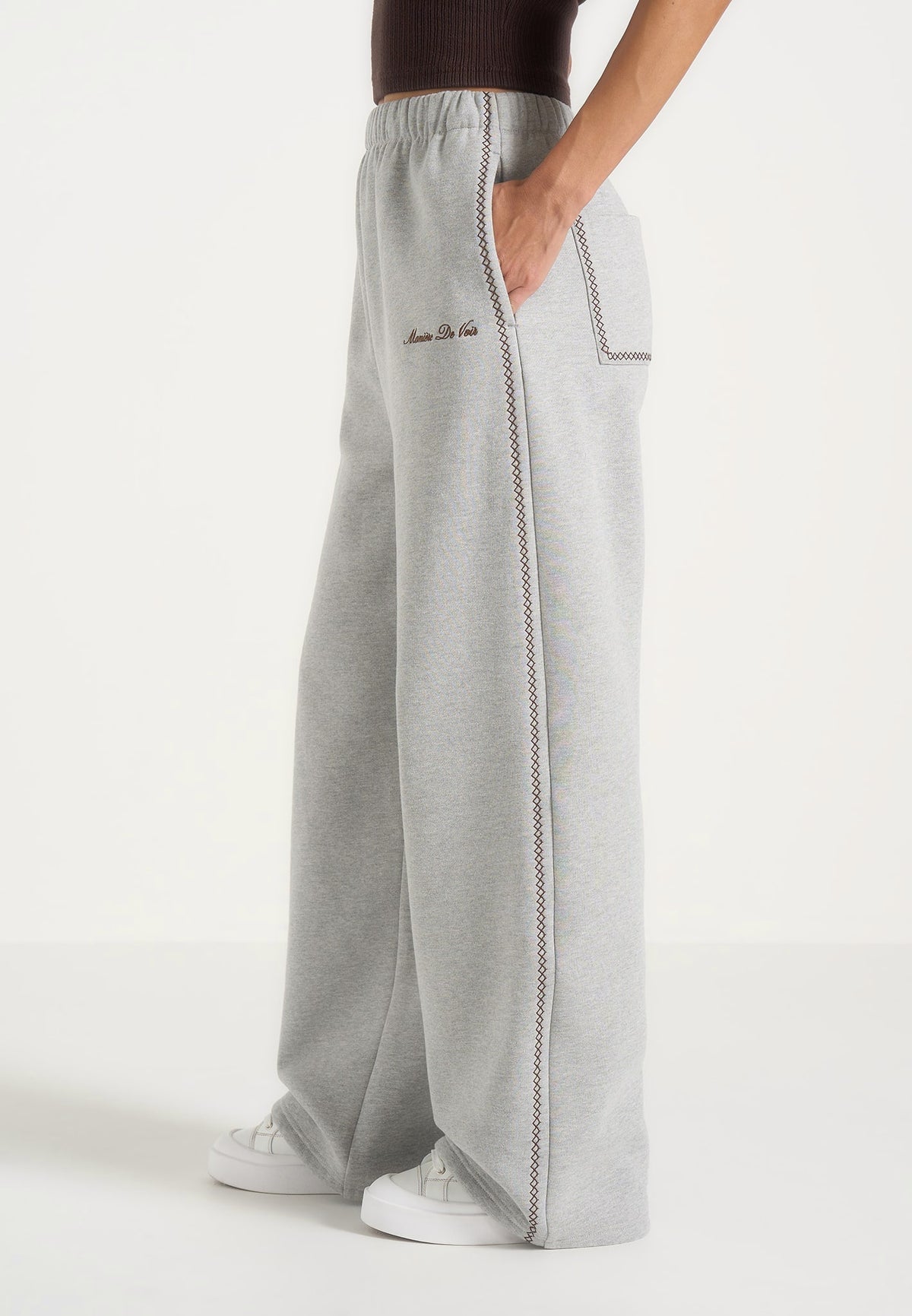 Morgan - Unisex Whipstitch Wide Leg Sweatpants - Light Grey