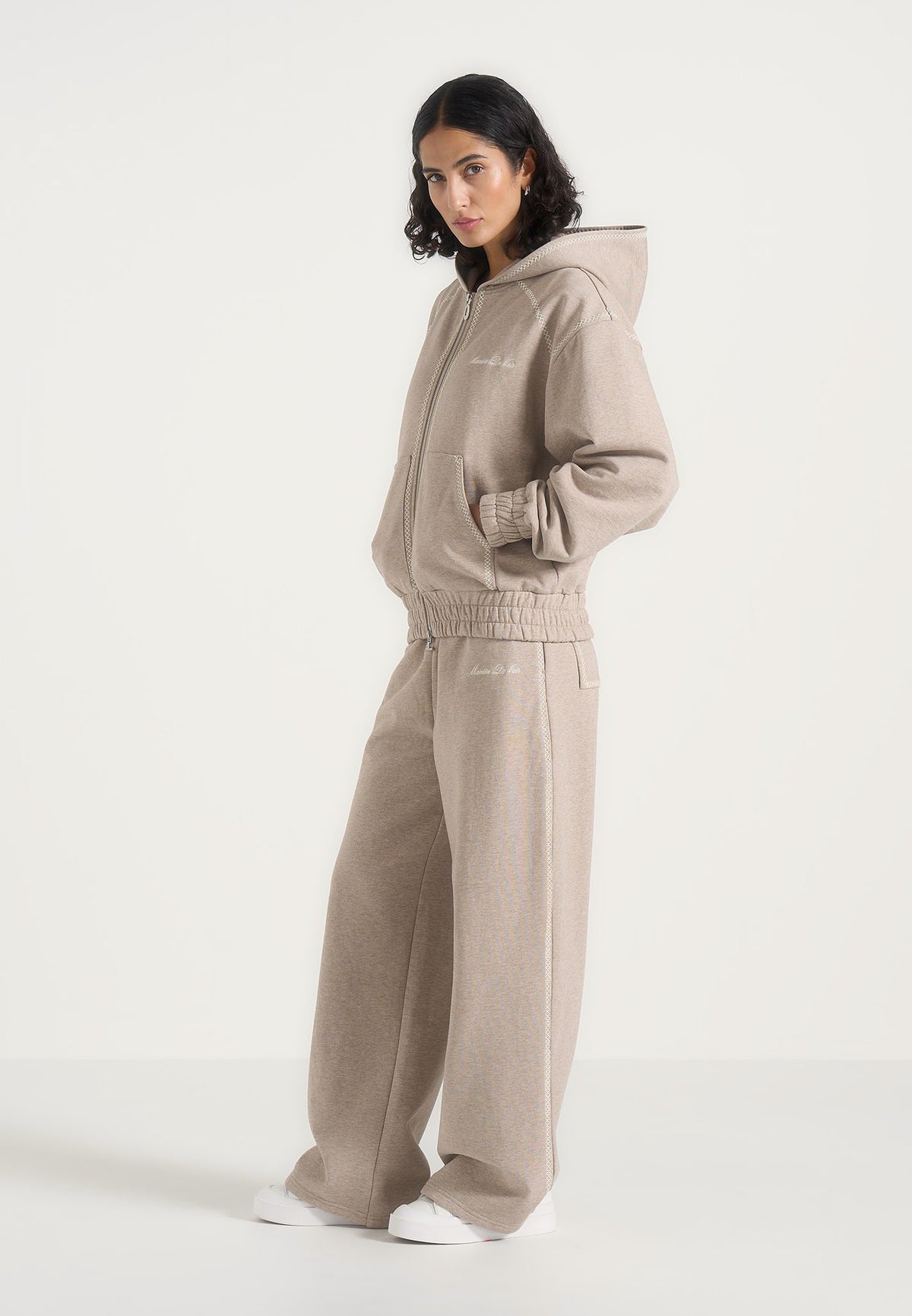 Morgan - Unisex Whipstitch Wide Leg Sweatpants - Taupe