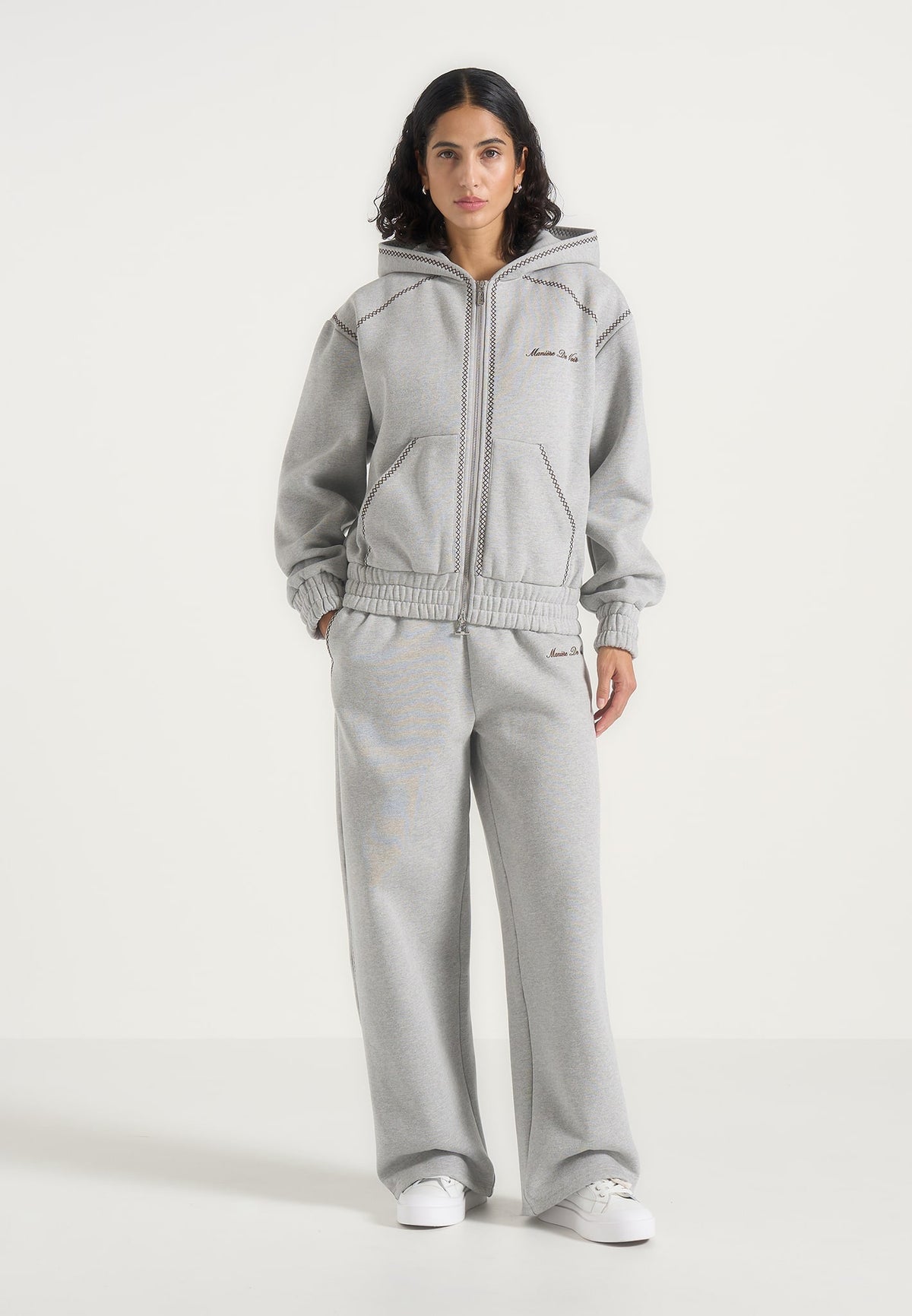 Ollie - Unisex Whipstitch Raglan Effect Zip Hoodie - Light Grey