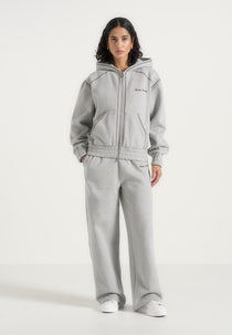 Ollie - Unisex Whipstitch Raglan Effect Zip Hoodie - Light Grey
