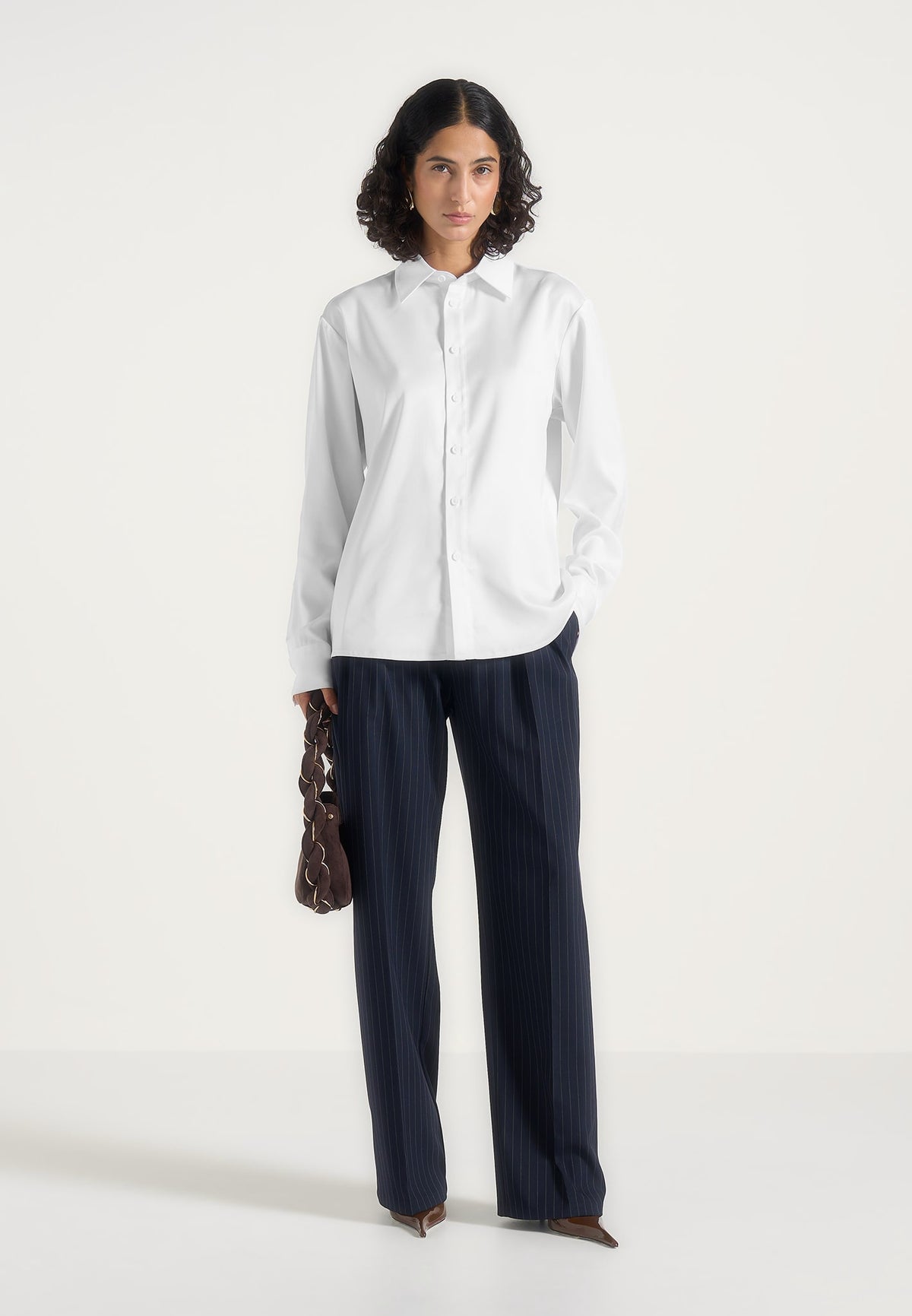 Carter - Unisex Oversized Satin Shirt - White