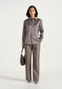 Carter - Unisex Oversized Satin Shirt - Taupe