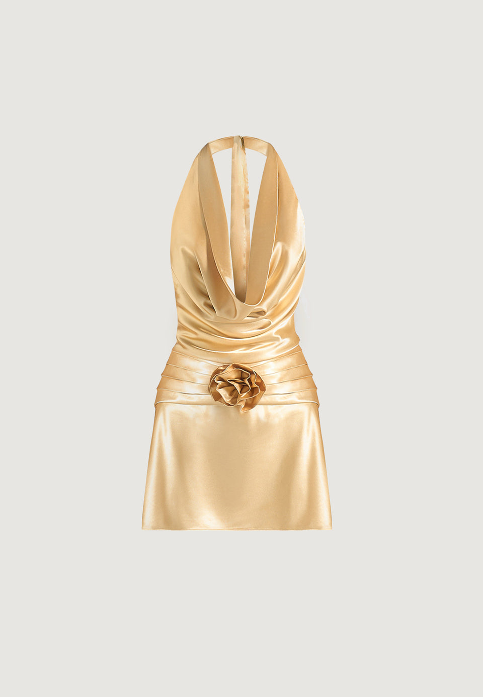 christelle-cowl-halter-open-back-rosette-mini-dress-gold