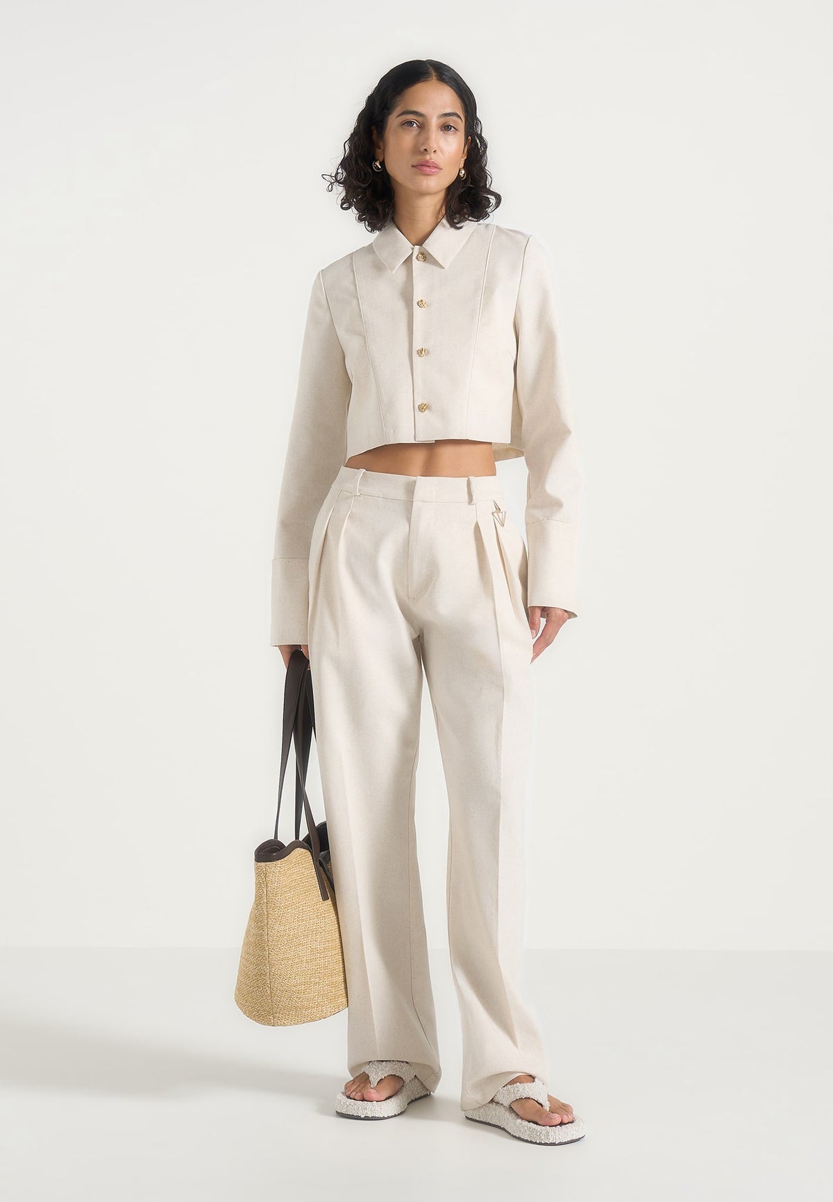 Florine - Linen Pintuck Cropped Shirt - Natural