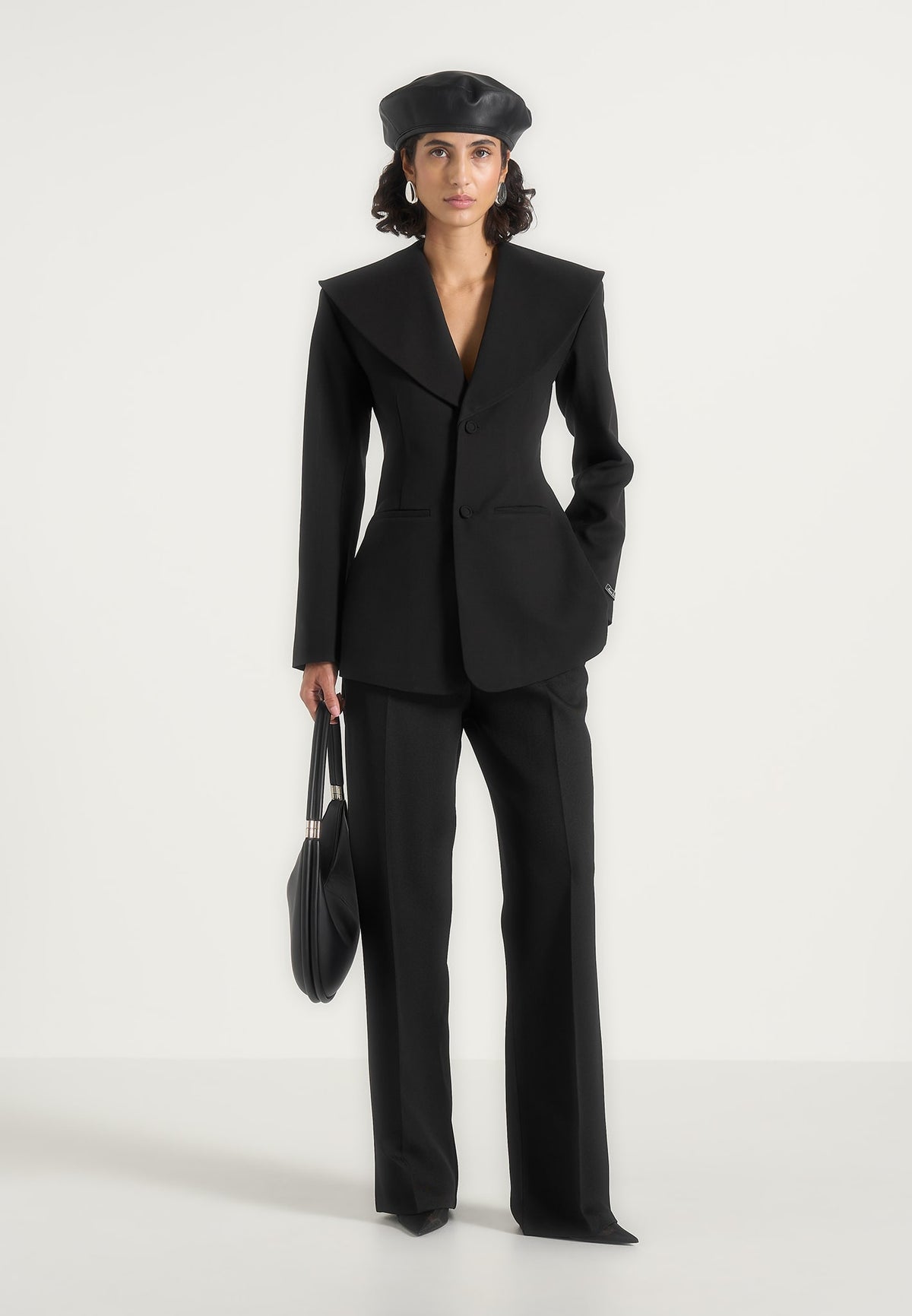 Paulette - Shawl Hourglass Wool-Blend Blazer - Black
